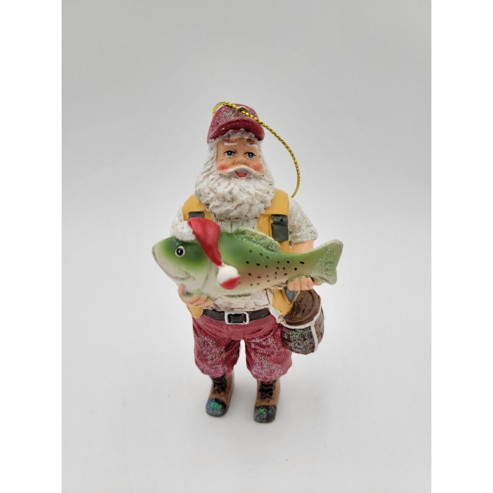 Santa With Big Fish Ornament Kurt S. Adler Christmas Fishing Decoration
